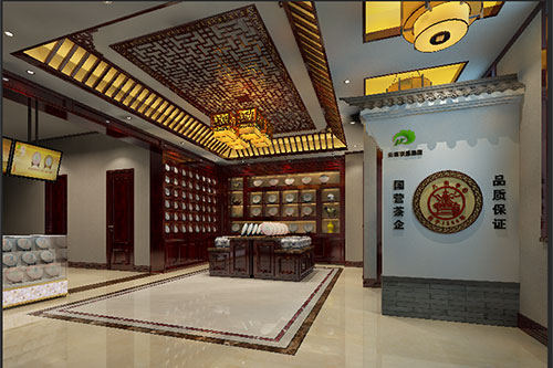 青原古朴典雅的中式茶叶店大堂设计效果图